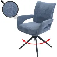Mendler Chaise de salle à manger HWC-O78, chaise de cuisine, pivotante avec retour automatique, tissu/textile chenille (310 g/m²) Öko-Tex gris-bleu