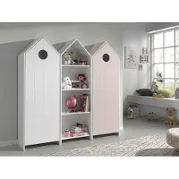 Vipack CASAMI Set 3 pcs. composé de : Armoire à 1 porte avec façade en blanc, armoire à étagères, armoire à 1 porte avec façade en rose