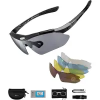 RockBros Hommes, Lunettes de sport, 10003 lunettes de vélo polarisées - noir (Noir, Noir), Noir
