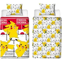 Cilgro Parure de lit Pokémon pour enfants 140 x 200 cm, coton blanc - Housse de couette Pokémon