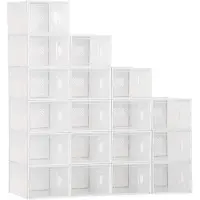 HOMCOM Lot de 18 boites cubes rangement à chaussures modulable avec portes transparentes - 25 x 35 x 19 cm
