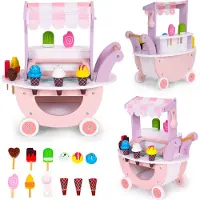 Ecotoys Magasin de glaces sur chariot en bois pour enfants 12 pièces