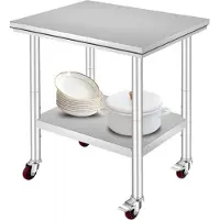 Sans marque Table de travail Deluxe en acier inoxydable - Table de travail en acier inoxydable avec 4 roulettes - 76x60cm - Plateau inférieur réglable en hauteur - Établi professionnel pour la cuisine & l'atelier
