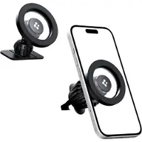 Spigen MFT13 Support voiture MagSafe pour cockpit ou aération, Support pour smartphone, Noir, Argent
