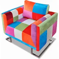 The Living Store Fauteuil cube avec pieds chromés Patchwork design Tissu
