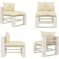 vidaXL Canapé central de jardin en palettes avec coussin en bois crème - Canapé en palettes - Canapé de jardin en bois - Canapés de jardin en bois