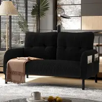 OKWISH Canapé Droit Fixe - 2 Places Dossier et Accoudoirs Coussins Velours Côtelé Noir