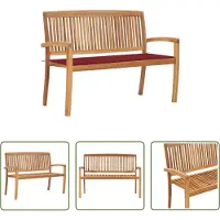 The Living Store Banc de jardin empilable avec support 128,5 cm en teck massif