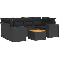 vidaXL Ensemble de salon de jardin 7 pièces avec coussins noir poly rotin