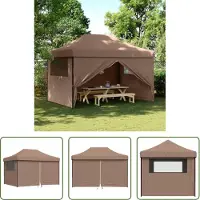 The Living Store Tente de réception Pop-Up pliante avec 4 panneaux latéraux Marron