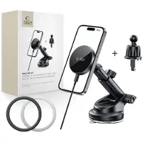 TechProtection Mm15W-V5 Magnetic Magsafe Dashboard & Vent Car Mount Wireless Charger 15W Black/Black