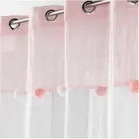 Douceur D`Interieur Voilage À Pompons Colorés Polyester Blanc/Rose 240x140cm