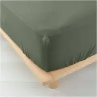 Douceur d'intérieur Drap Housse Double Gaze De Coton Vert Kaki 140x190cm