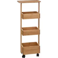 Five 4 Levels Bamboo Kitchen Trolley With Wheels Marron