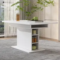 SUCCESS COURIER Table à manger rectangulaire extensible avec rangement, table de cuisine moderne en fer et table basse multifonctionnelle, peu encombrante, blanche