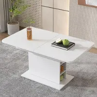 SUCCESS COURIER Table à manger rectangulaire à rallonges 140-180 x 80 cm pour 4 à 6 personnes, table de cuisine avec pied central aspect chêne et blanc, table à manger moderne et robuste