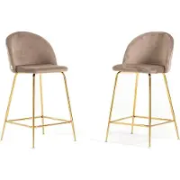 Idea New Garden Srl Set de 2 tabourets intérieurs en velours rembourré avec pieds en métal - design moderne et élégant, idéal pour les îlots de cuisine et les salles à manger - SARA XL - tourterelle/or