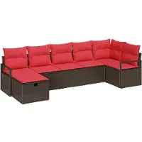 vidaXL Ensemble de Canapés 7 pcs Marron et rouge polyrotin