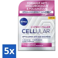 Nivea - CELLular Expert Filler Crème de Jour - Crème Anti-Âge pour le Visage - SPF 15 - Avec Acide Hyaluronique, Créatine & Acide Folique - 50 ml - Pack Avantage - 5 pièces