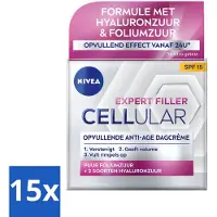 Nivea - CELLular Expert Filler Crème de Jour - Crème Anti-Âge pour le Visage - SPF 15 - Avec Acide Hyaluronique, Créatine & Acide Folique - 50 ml - Pack Avantage - 15 pièces