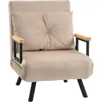 HOMCOM Fauteuil convertible 1 place chauffeuse 4 en 1 canapé convertible fauteuil lit avec dossier réglable en 5 positions, coussin inclus, canapé-lit 1 place pour invités, salon, charge 120 kg beige