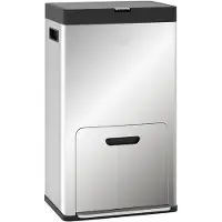 HOMCOM Poubelle de cuisine 2 x 18L + 20L - poubelle à pédale 3 compartiments seaux amovibles filtre anti-odeur - acier inox. brossé
