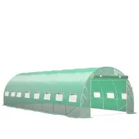 Outsunny Serre de jardin tunnel 24m² 8L x 3l x 2H m - 16 fenêtres, Porte zippée Enroulable - châssis Tubulaire Acier galvanisé, bâche PE Haute densité Vert