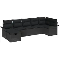 vidaXL Ensemble de canapé de jardin avec coussins 7 pcs noir poly rotin