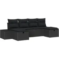 vidaXL Ensemble de canapés de jardin , 6 pièces, noir, en résine tressée