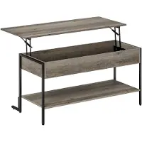 HOMCOM Table basse avec plateau relevable, table de salon industrielle avec compartiment caché et étagère ouverte, pieds renforcés en L stable, pour salon, bureau, 95 x 40 x 59 cm, gris