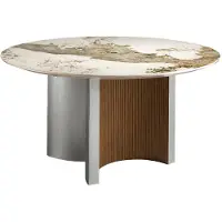 ANGEL CERDA SL Angel Cerdá Table de salle à manger ronde en marbre porcelaine, noyer et bois argenté 1148