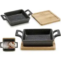 Bigbuy Vessel En Fer Sur Support En Bambou Slate, 14 X 19 X 5 Cm