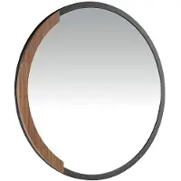 Angel Cerdá Miroir mural rond Ø80x4 cm en acier inoxydable peint noir avec détail latéral en bois plaqué noyer 0,5 mm, design moderne et élégant – S.L.