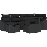vidaXL Ensemble de canapé de jardin avec coussins 7 pcs noir poly rotin