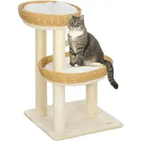 PawHut Arbre à chat, arbre à grimper, hauteur de 75,5 cm, avec deux lits pour chat en rotin, griffoirs, coussins lavables, balle de jouet, beige