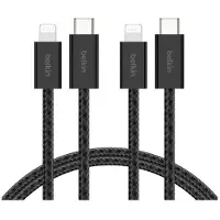 Belkin BOOST CHARGE - Câble Lightning - USB-C mâle pour Lightning mâle - 1.5 m - Certifié MFI - noir - Charge rapide (pack de 2)