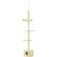 PawHut Arbre à chat hauteur réglable de 230 à 260 cm tour de jeux pour chat poteau à griffer 4 niveaux d'activités avec niche peluche beige