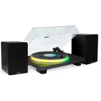 Party Tourne Disque 33/45/78 tours Bluetooth avec Plateau Lumineux LED - Big Ben PARTYBTTDLIGHT, avec Enceintes Thomson Bois 50W