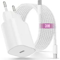 No Brand MEVRONISSHOP-Chargeur iPhone 17/16/15, 25W USB C Chargeur iPad Adaptateur Rapide avec 3M Câble USBC to C pour iPad 12.9/11 inch, Air 5 4/iPad Pro 13/11, 2020-2026 et 10e gén, iPhone 17 Pro/15 16 Pro