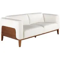 Angel Cerdá - Canapé 3 places recouvert de cuir blanc avec détails en noyer - Design moderne et sophistiqué - Structure en bois de pin et pieds en noyer - 209 x 92 x 77 cm