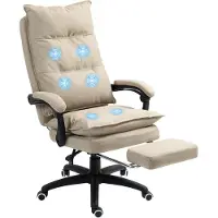 Vinsetto Fauteuil de bureau direction massant hauteur réglable dossier inclinable repose-pied intégré toile de lin beige