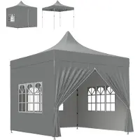 Outsunny Tonnelle de jardin tente pliante barnum pop-up 3 x 3 m 4 parois latérales amovibles 3 fenêtres hauteur réglable sac de transport pour camping, festival, plage, jardin, gris