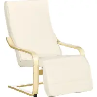 HOMCOM Fauteuil relax chaise de salon avec Repose-Pied réglable déhoussable Confort et Relaxation 94 x 66,5 x 100 cm Bois Massif Crème