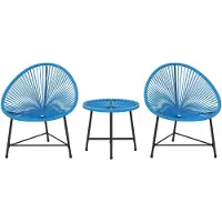 Outsunny Salon de jardin extérieur en résine tressée 2 personnes, table de jardin extérieure avec 2 chaises, plateau en verre trempé, mobilier de jardin pour balcon terrasse patio, bleu