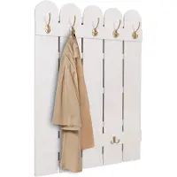 Mendler Portemanteau mural HWC-N95, panneau de vestiaire, paulownia 7 crochets 86x60cm blanc