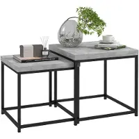 HOMCOM Lot de 2 tables gigognes tables basses carrées tables de salon cadre en acier et plateaux en bois gris