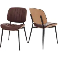 Mendler Ensemble de deux chaises de salle à manger HWC-O44, chaise de cuisine, bois massif, similicuir, , couleur : naturel, marron vintage