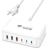 No Brand MEVRONISSHOP-Chargeur USB C, 100W 6 Port Chargeur Rapide USB C Multiple Secteur 3 USB-c+3 USB-A 3.1A Type C Adaptateur Chargeur USB pour iPhone 17 16 15 14 13 12 11 Pro Max, MacBook Pro/Air iPad, Sam