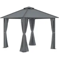 Outsunny Pavillon De Jardin - Dim. 2,96l X 2,96l X 2,8h M - Rideaux - Alu. Gris