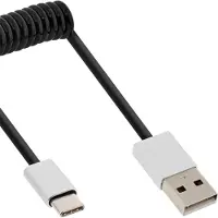 InLine 35872 Câble USB 2.0 spiralé, type C prise à A prise, noir/alu, flexible, 2m